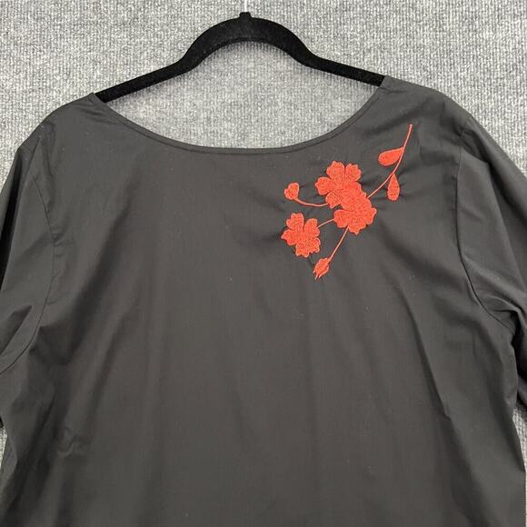 eShakti Dress Womens XL 18 Black Floral Embroidered Shift Pullover Half Sleeve - Picture 8 of 11